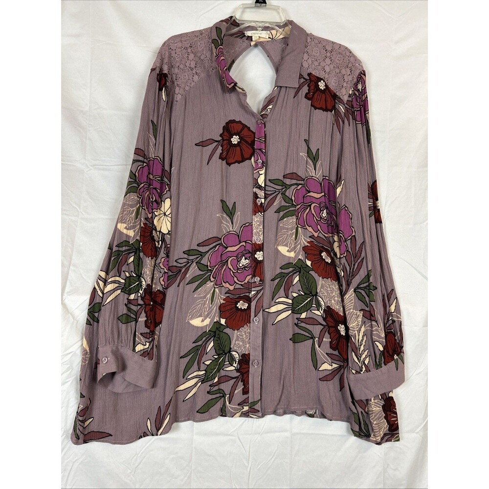 Oddy Floral Lace Long Sleeve Tunic Top Women 2X Casual Modest Classic Chic